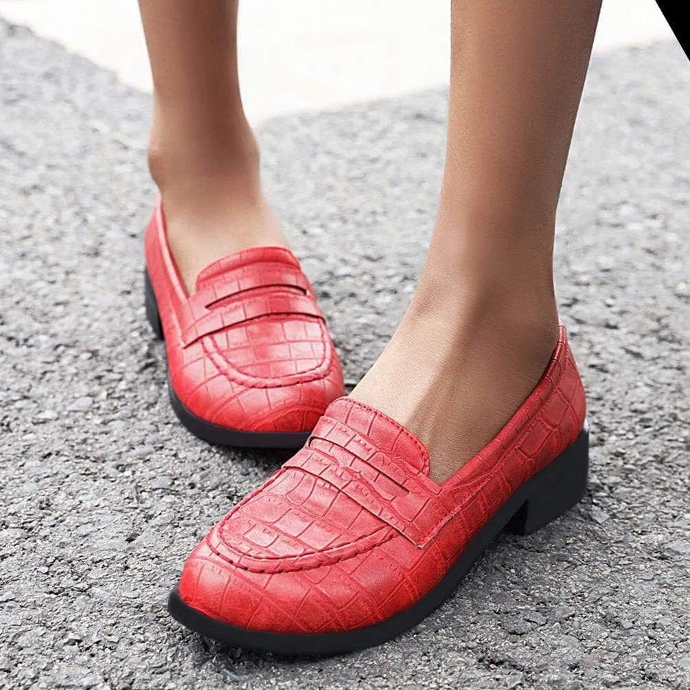 Caradise Womens Chunky Low Heel Loafers Round Toe Slip On Casual Shoes