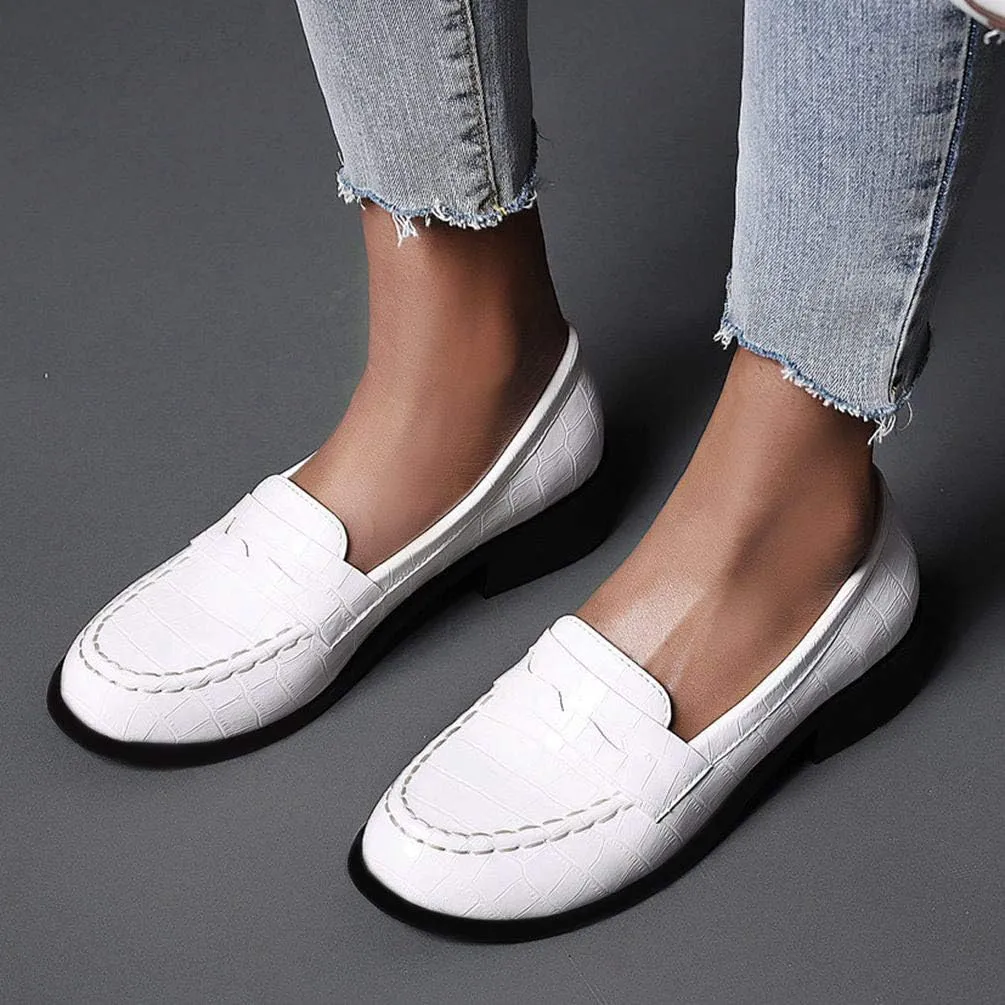 Caradise Womens Chunky Low Heel Loafers Round Toe Slip On Casual Shoes