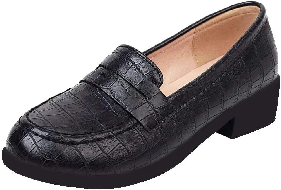 Caradise Womens Chunky Low Heel Loafers Round Toe Slip On Casual Shoes