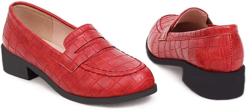 Caradise Womens Chunky Low Heel Loafers Round Toe Slip On Casual Shoes