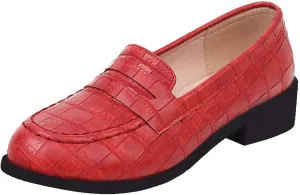 Caradise Womens Chunky Low Heel Loafers Round Toe Slip On Casual Shoes