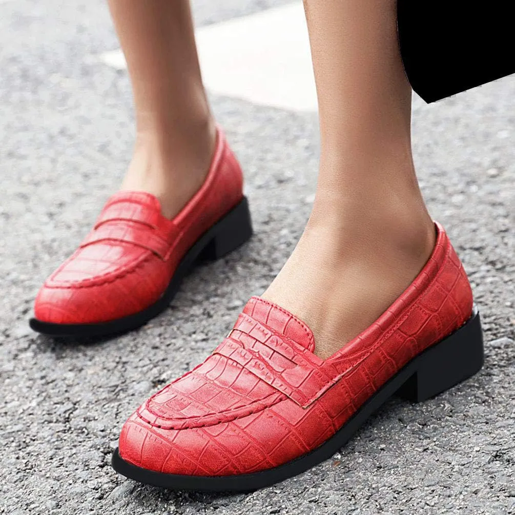 Caradise Womens Chunky Low Heel Loafers Round Toe Slip On Casual Shoes