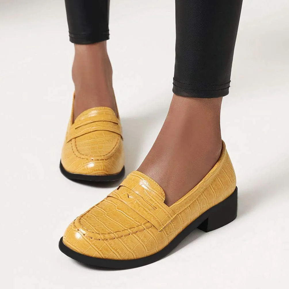 Caradise Womens Chunky Low Heel Loafers Round Toe Slip On Casual Shoes