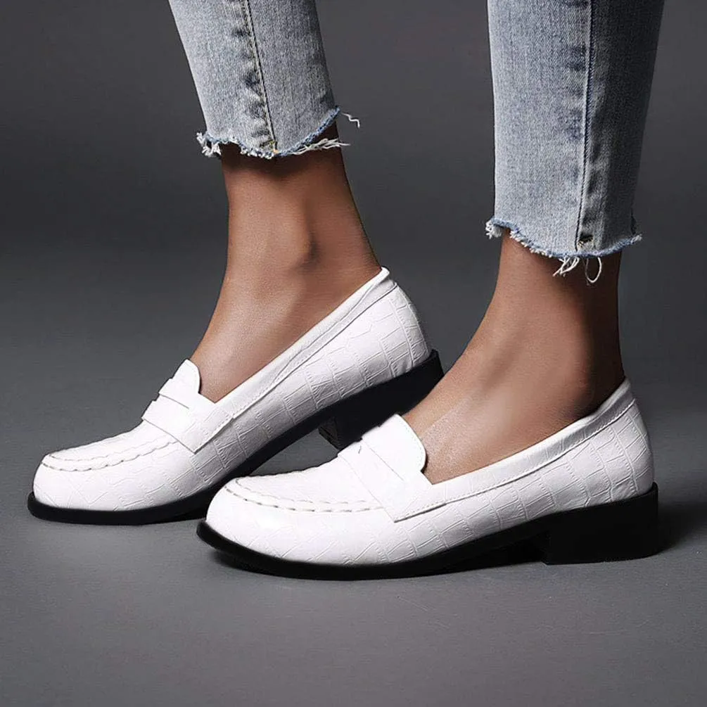 Caradise Womens Chunky Low Heel Loafers Round Toe Slip On Casual Shoes
