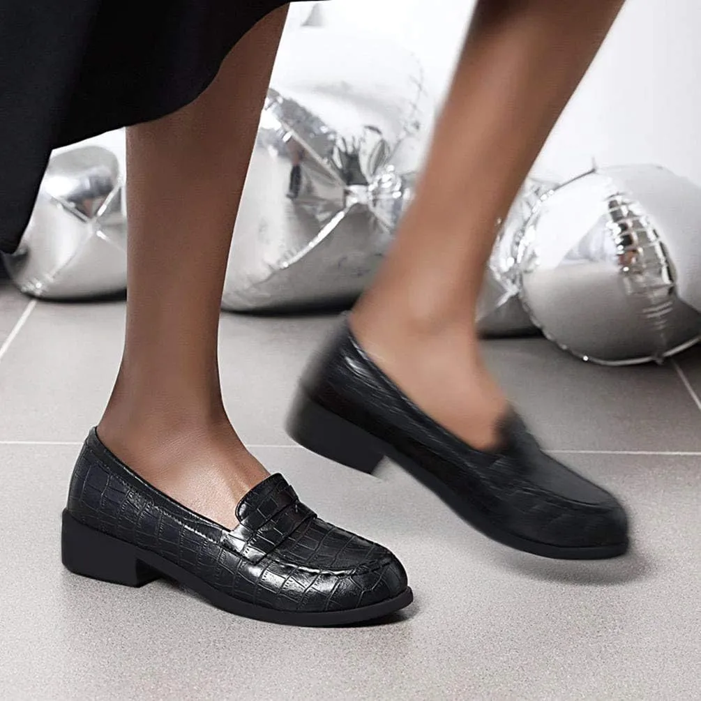 Caradise Womens Chunky Low Heel Loafers Round Toe Slip On Casual Shoes