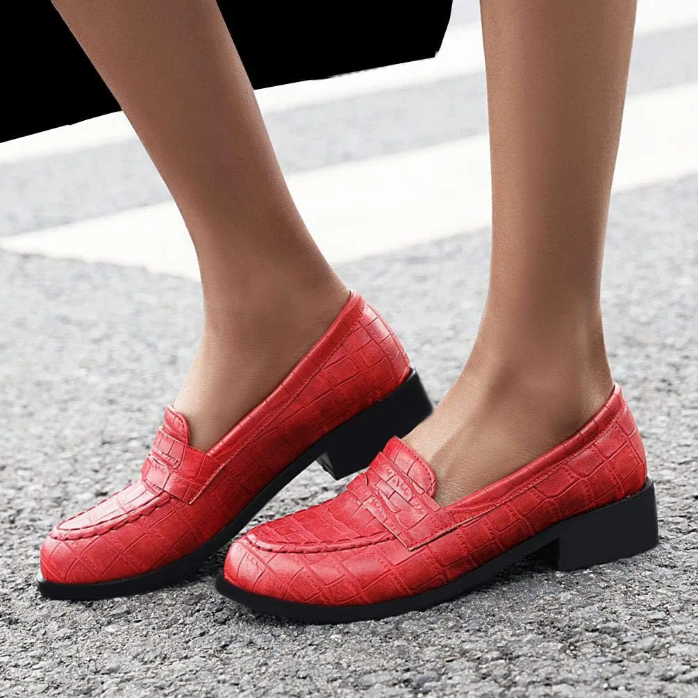 Caradise Womens Chunky Low Heel Loafers Round Toe Slip On Casual Shoes