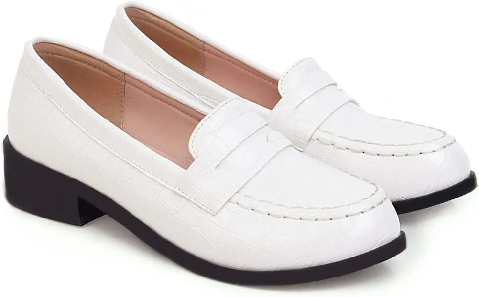 Caradise Womens Chunky Low Heel Loafers Round Toe Slip On Casual Shoes