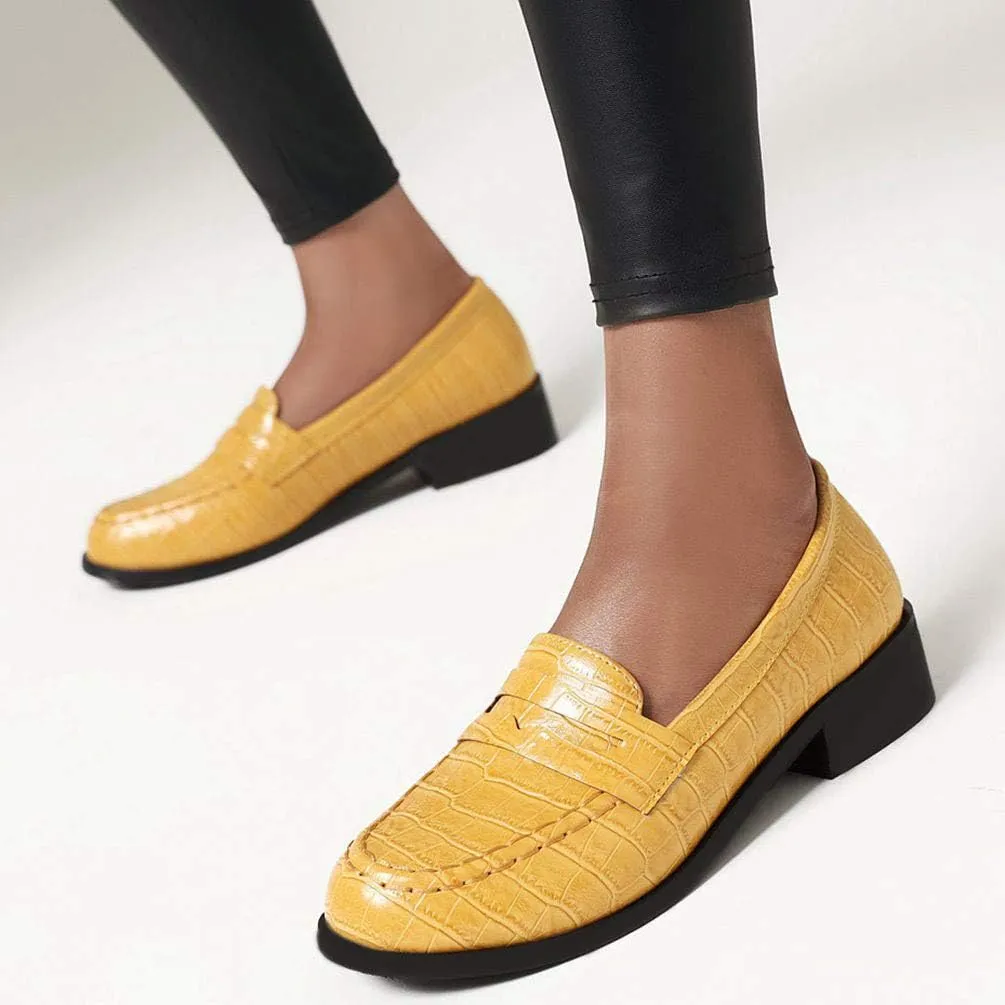 Caradise Womens Chunky Low Heel Loafers Round Toe Slip On Casual Shoes