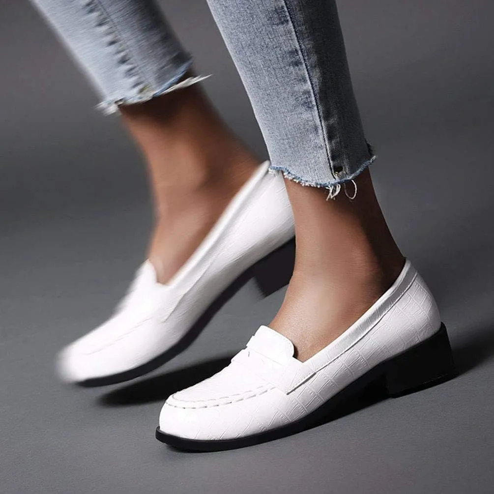 Caradise Womens Chunky Low Heel Loafers Round Toe Slip On Casual Shoes