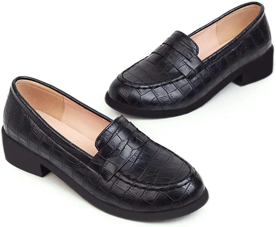Caradise Womens Chunky Low Heel Loafers Round Toe Slip On Casual Shoes