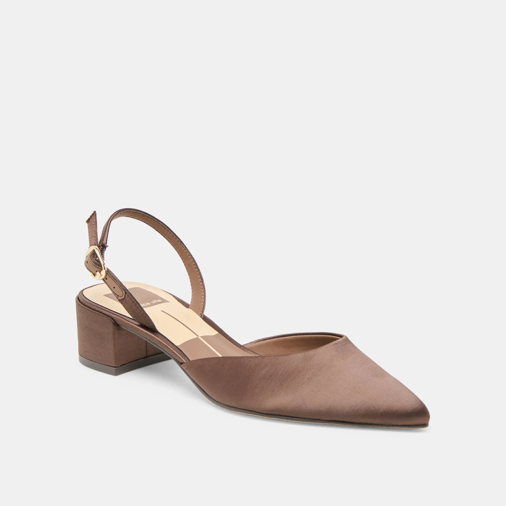 CAREL HEELS DK BROWN SATIN Fashionista Look Soft Appeal