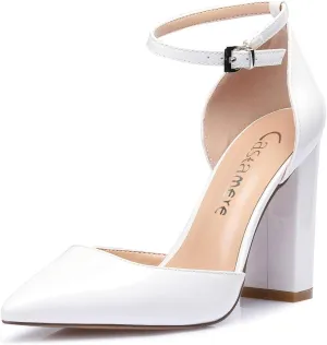 Castamere Womens High Heels Chunky Block Heel Sandals Pointed Toe Ankle Strap Pumps 10CM