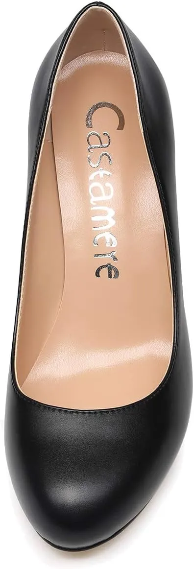 Castamere Women's High Heels Round Toe Slip-On Pumps Block Heel 8CM