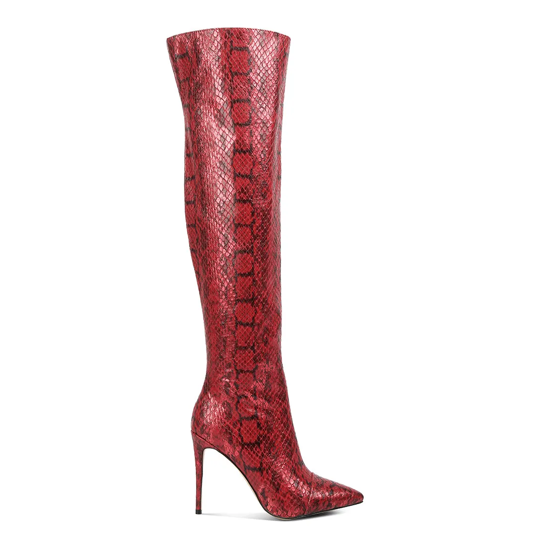Catalina Snake Print Stiletto Knee Boots