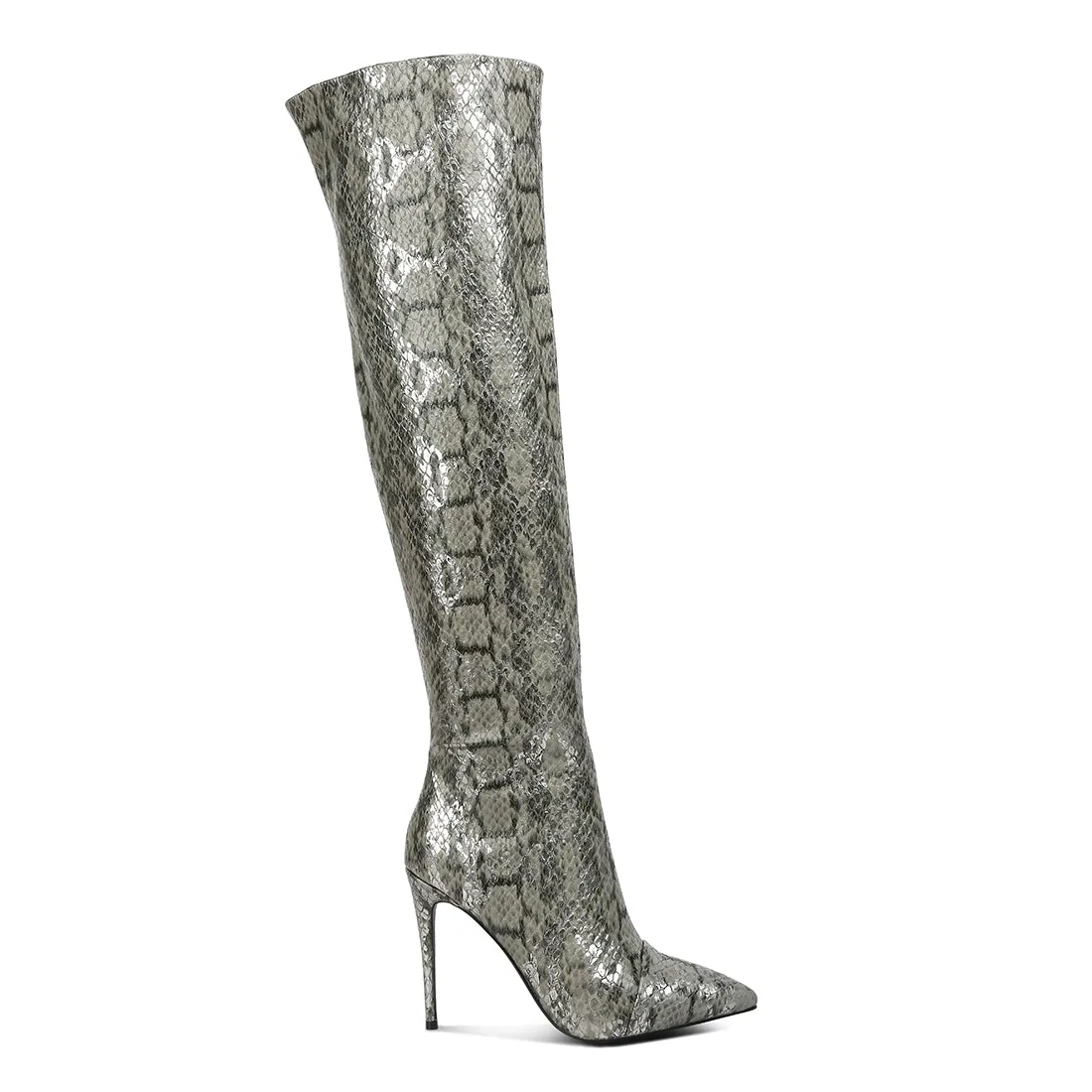 Catalina Snake Print Stiletto Knee Boots