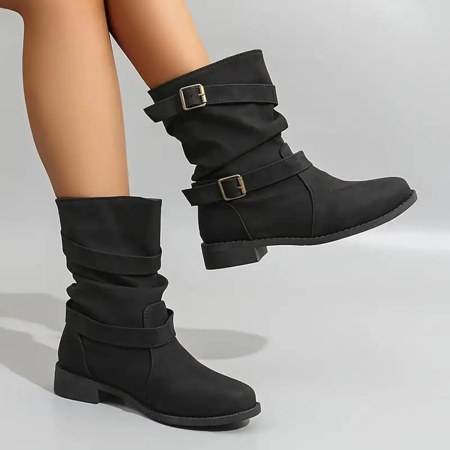 Cathalem Booties for Women Casual Suede Boots Leather Winter Boots for Women Round Toe Boots with Side Zipper