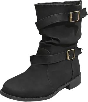 Cathalem Booties for Women Casual Suede Boots Leather Winter Boots for Women Round Toe Boots with Side Zipper