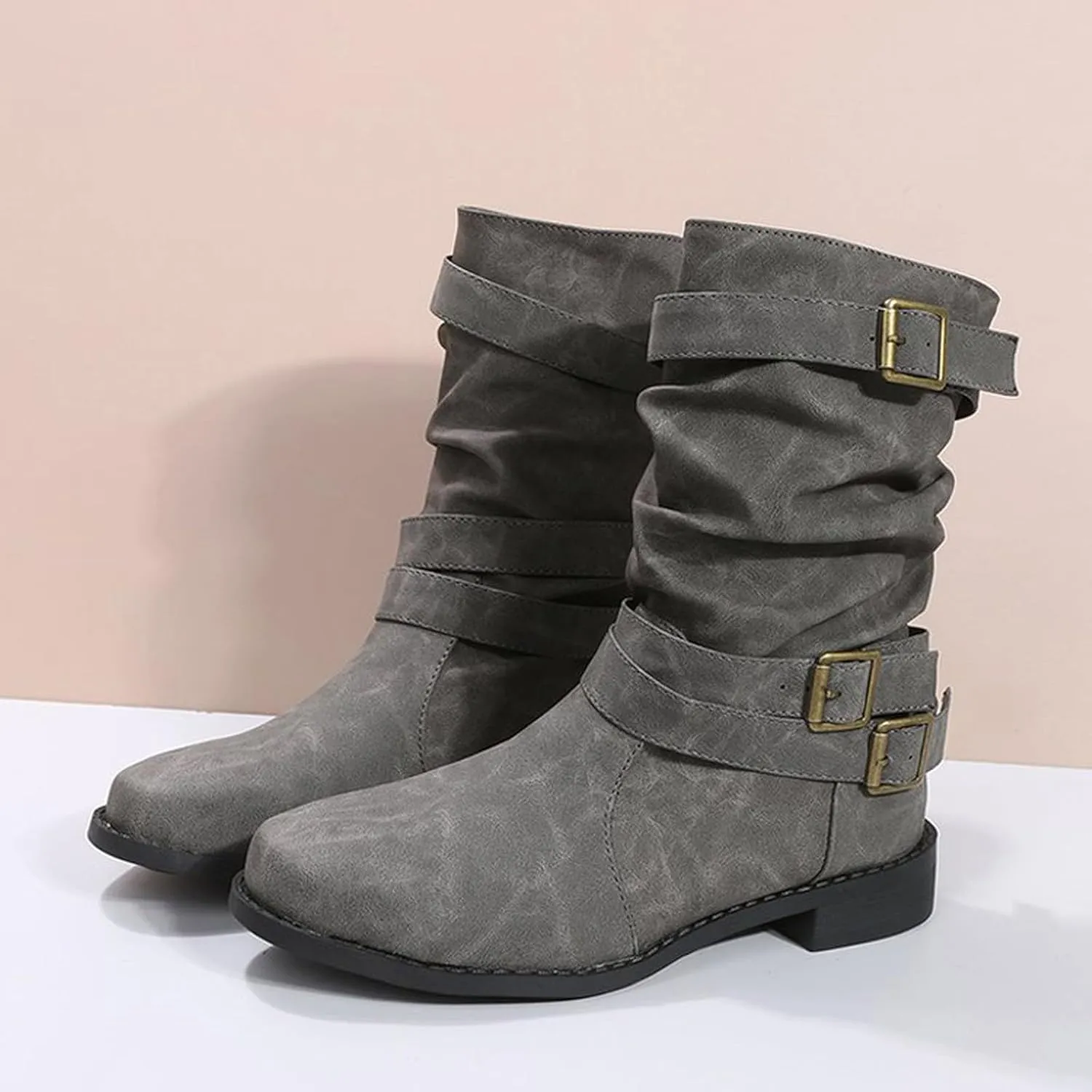 Cathalem Mid Calf Boots for Women, Women's Ankle Bootie Fall Booties Winter Lace up Mid Calf Military Combat Boots