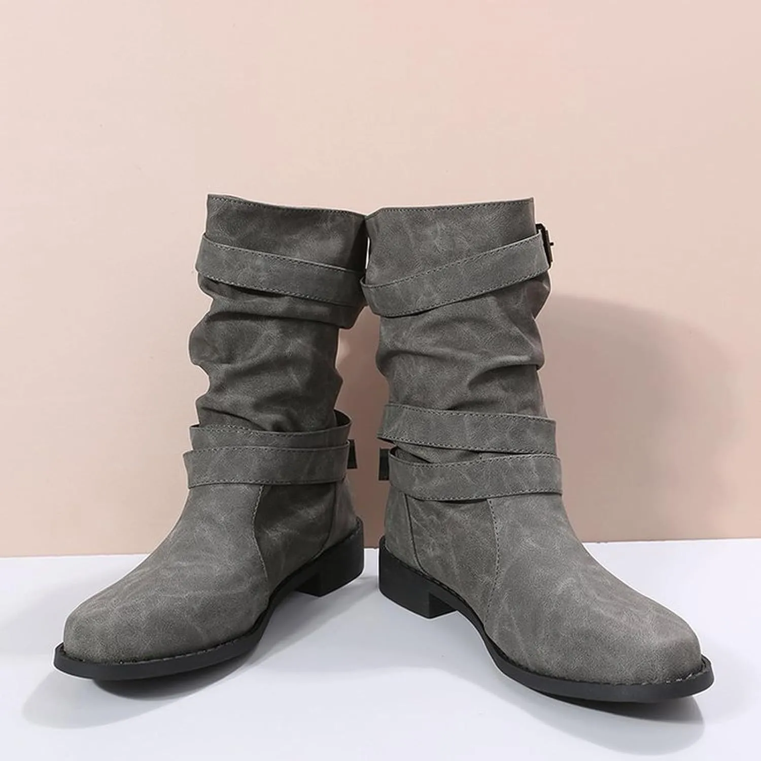 Cathalem Mid Calf Boots for Women, Women's Ankle Bootie Fall Booties Winter Lace up Mid Calf Military Combat Boots