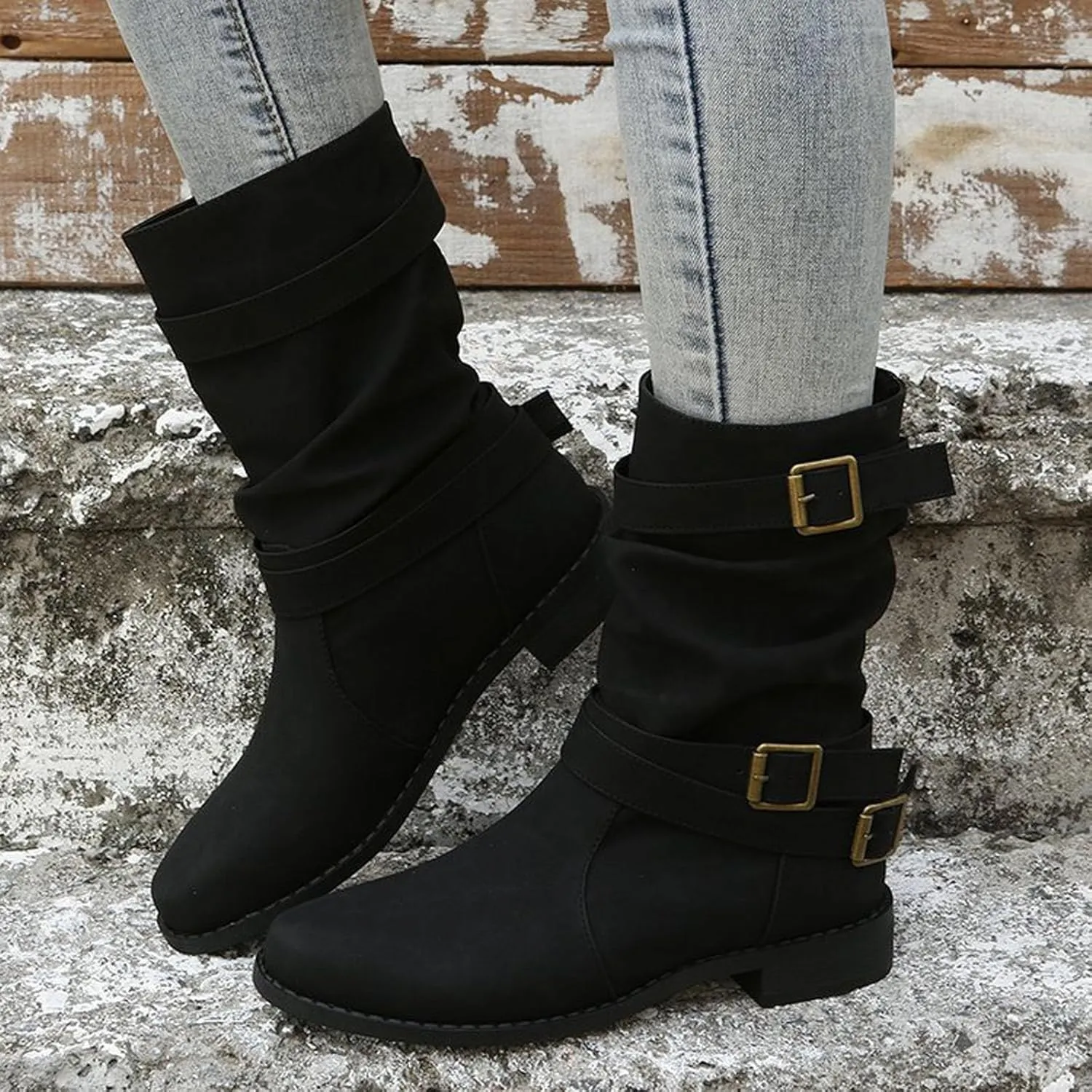 Cathalem Mid Calf Boots for Women, Women's Ankle Bootie Fall Booties Winter Lace up Mid Calf Military Combat Boots