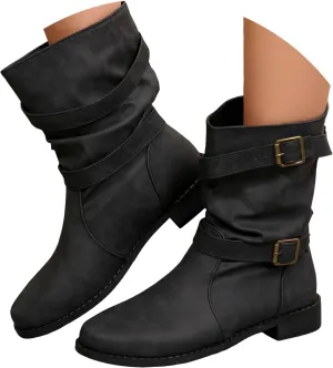 Cathalem Mid Calf Boots for Women, Women's Mid Calf Dress Boots Biker Motorcycle Riding Boots Comfortable Orthopedic Boots