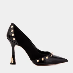 The Bella Vita Studded Black Leather Pump Women Shoe Low Heel