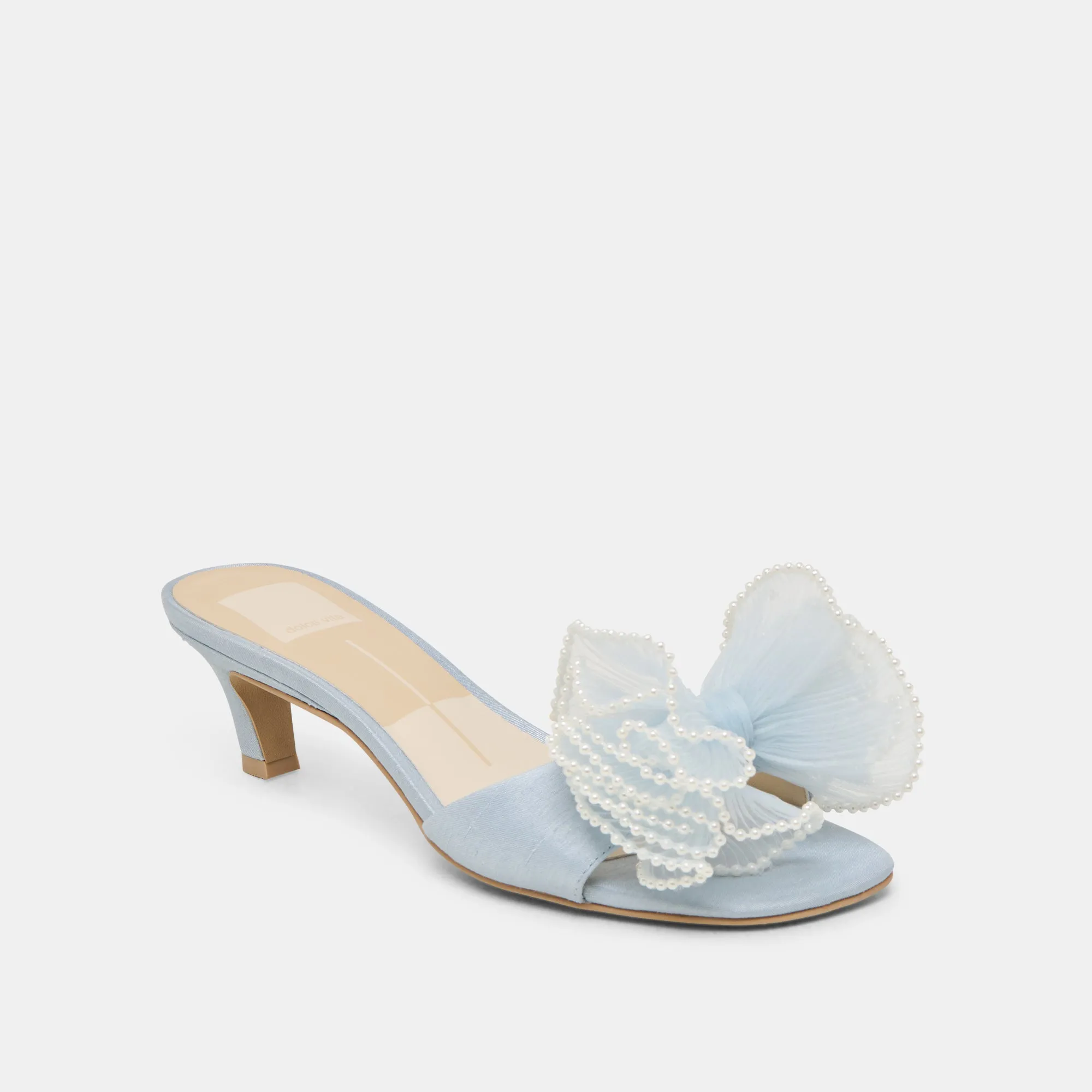 Elegant Vibe NARITA PEARL HEELS LIGHT BLUE SATIN