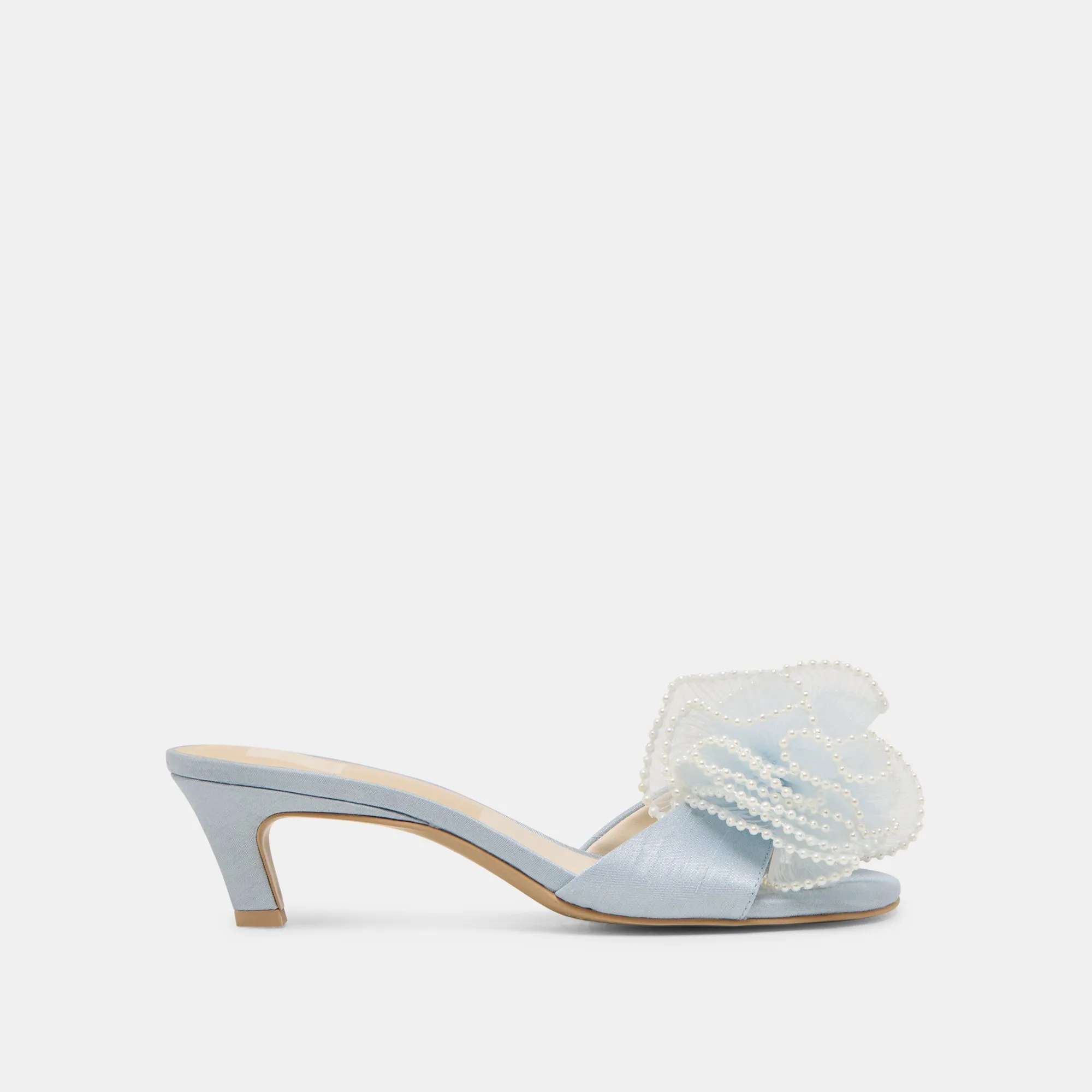 Poised Step NARITA PEARL HEELS LIGHT BLUE SATIN