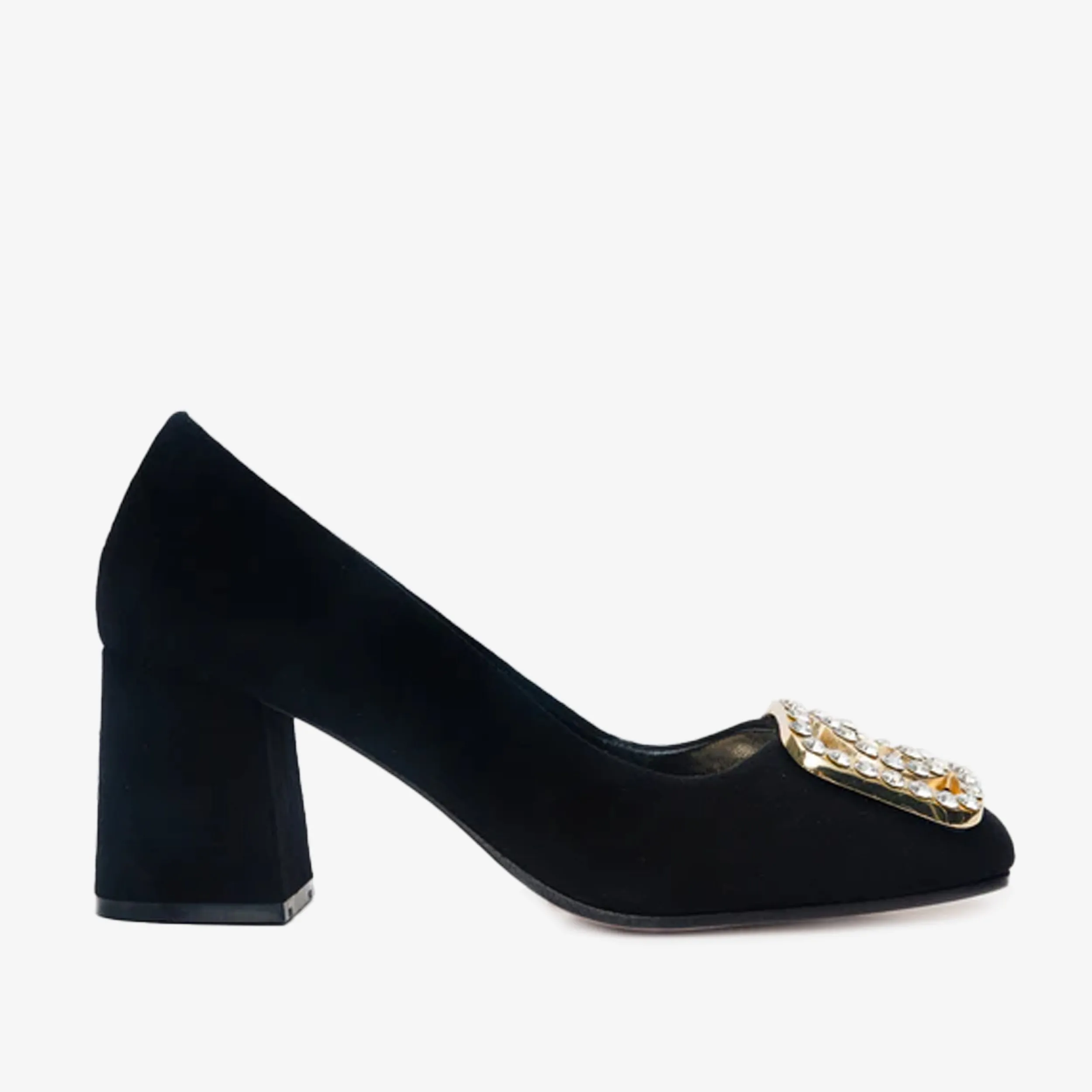 Square Toe The California Black Suede Leather Block Heel Pump Women Shoe
