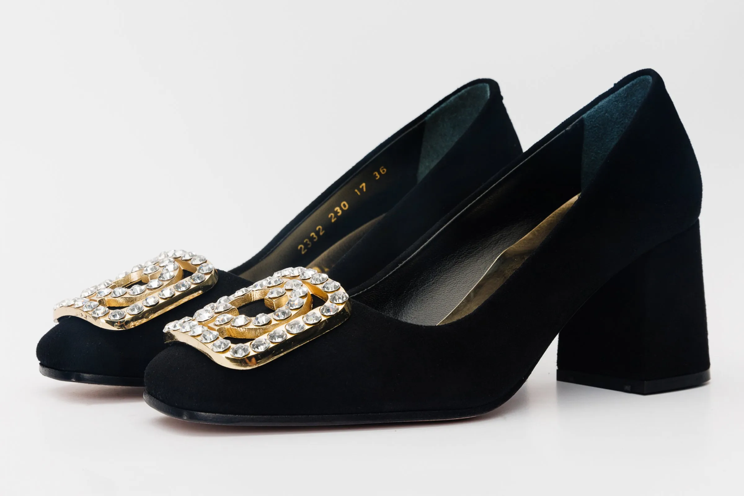 The California Black Suede Leather Block Heel Pump Women Shoe Show Spark Inner Spark