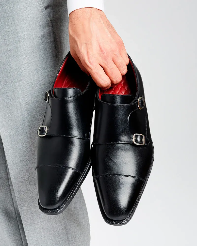 Smart Look Black Double Monk Strap Dress Shoe
