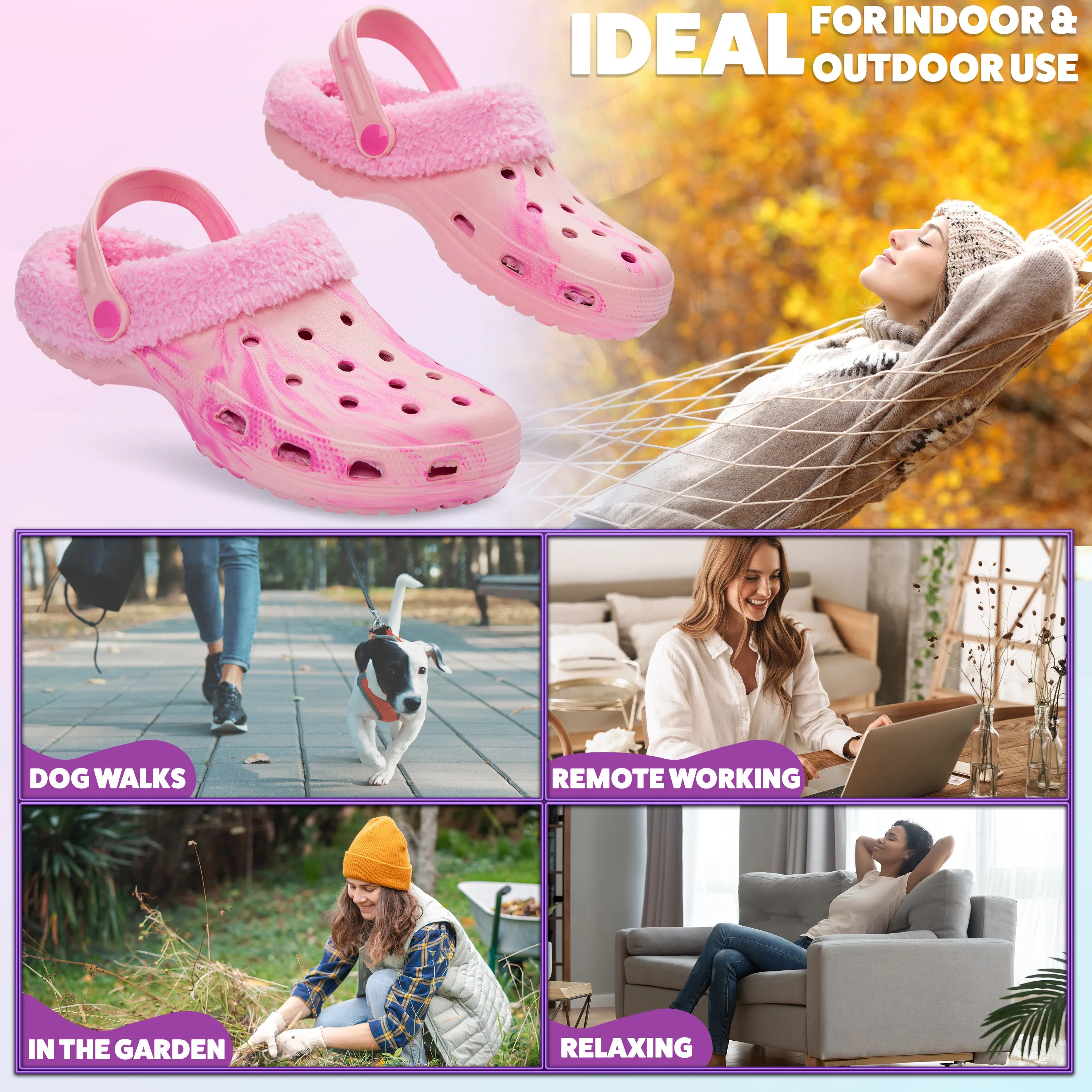 CityComfort Clogs Women Teens Winter Classic Fleece Lined House Shoes