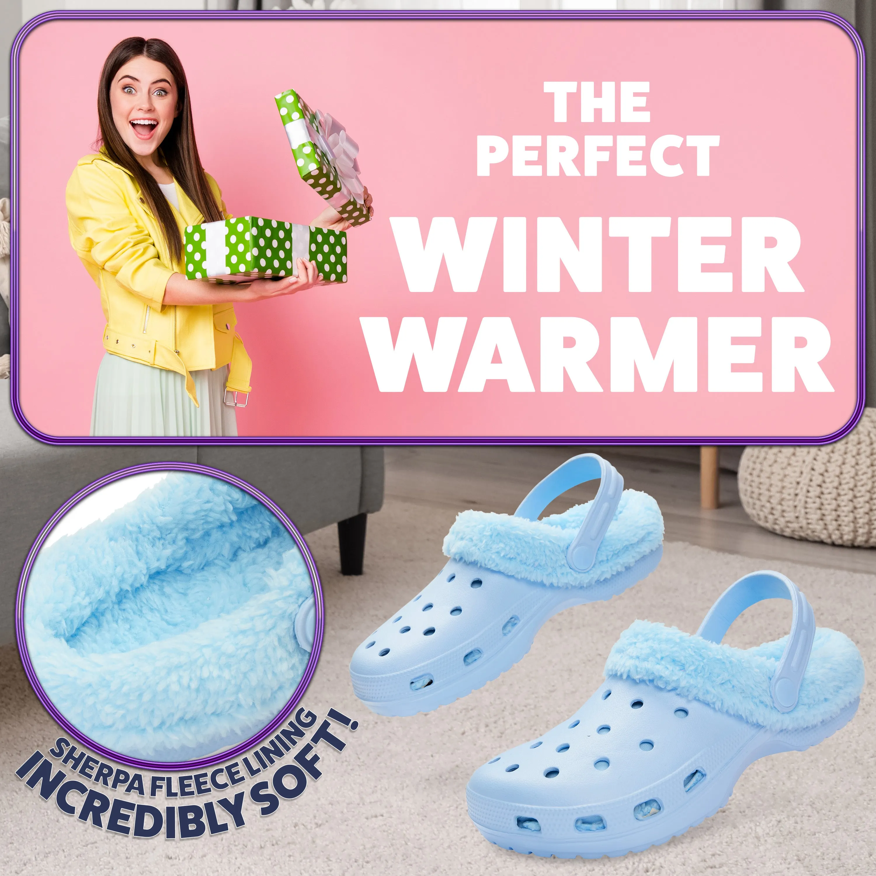 CityComfort Clogs Women Teens Winter Classic Fleece Lined House Shoes