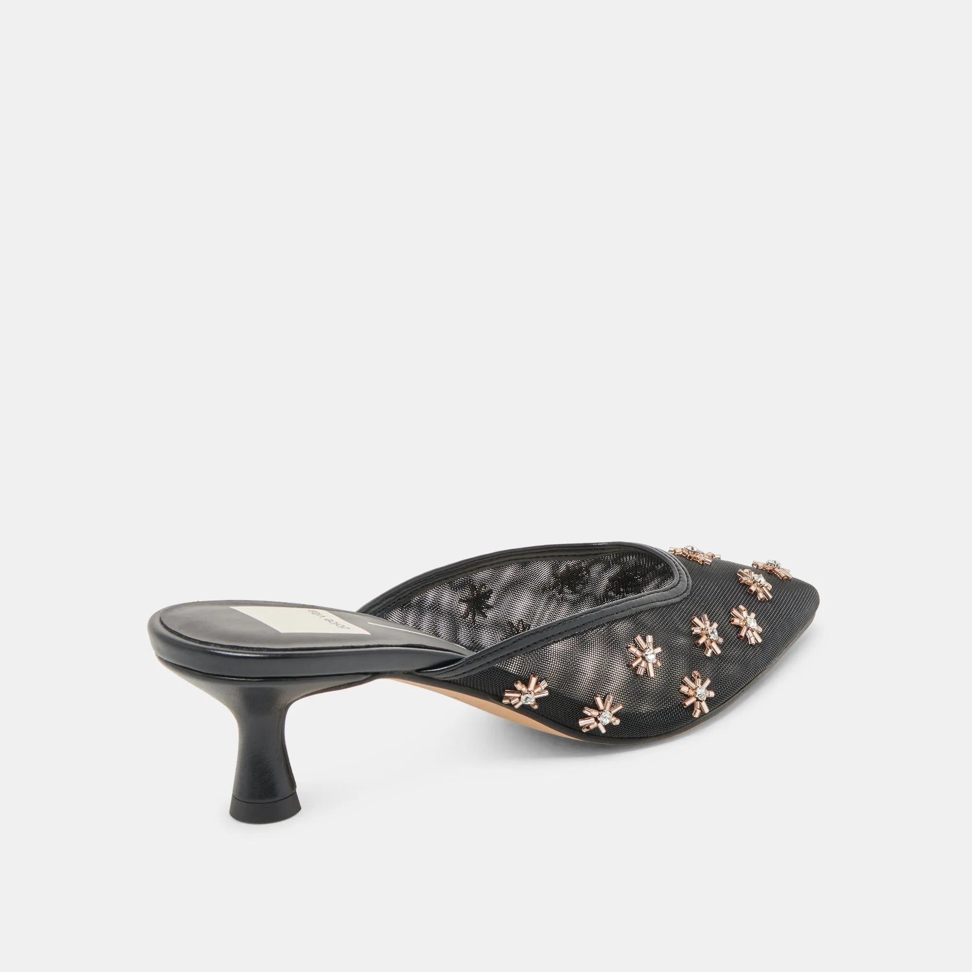 CLARA WIDE HEELS BLACK MESH Chic Finish