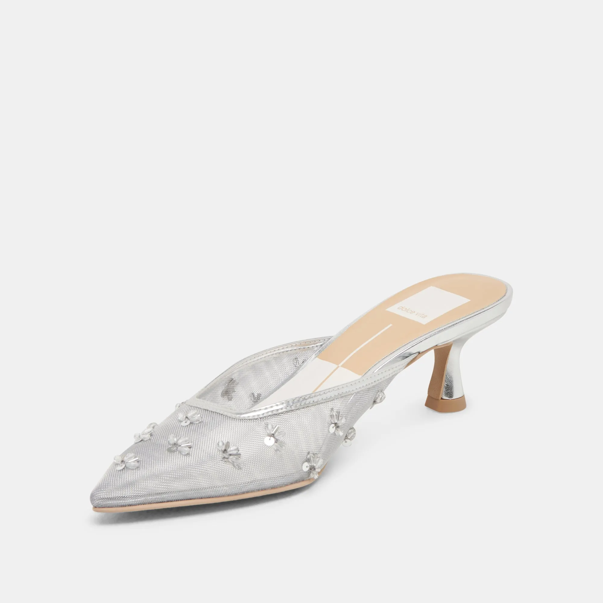 Confident Step Stylish Comfort CLARA WIDE HEELS SILVER MESH