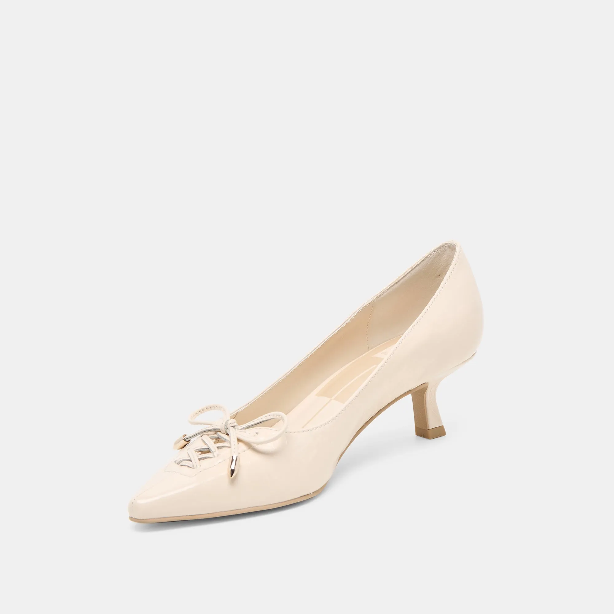 CLARIE HEELS BONE CRINKLE PATENT LEATHER Boosted Height Birthday Glow