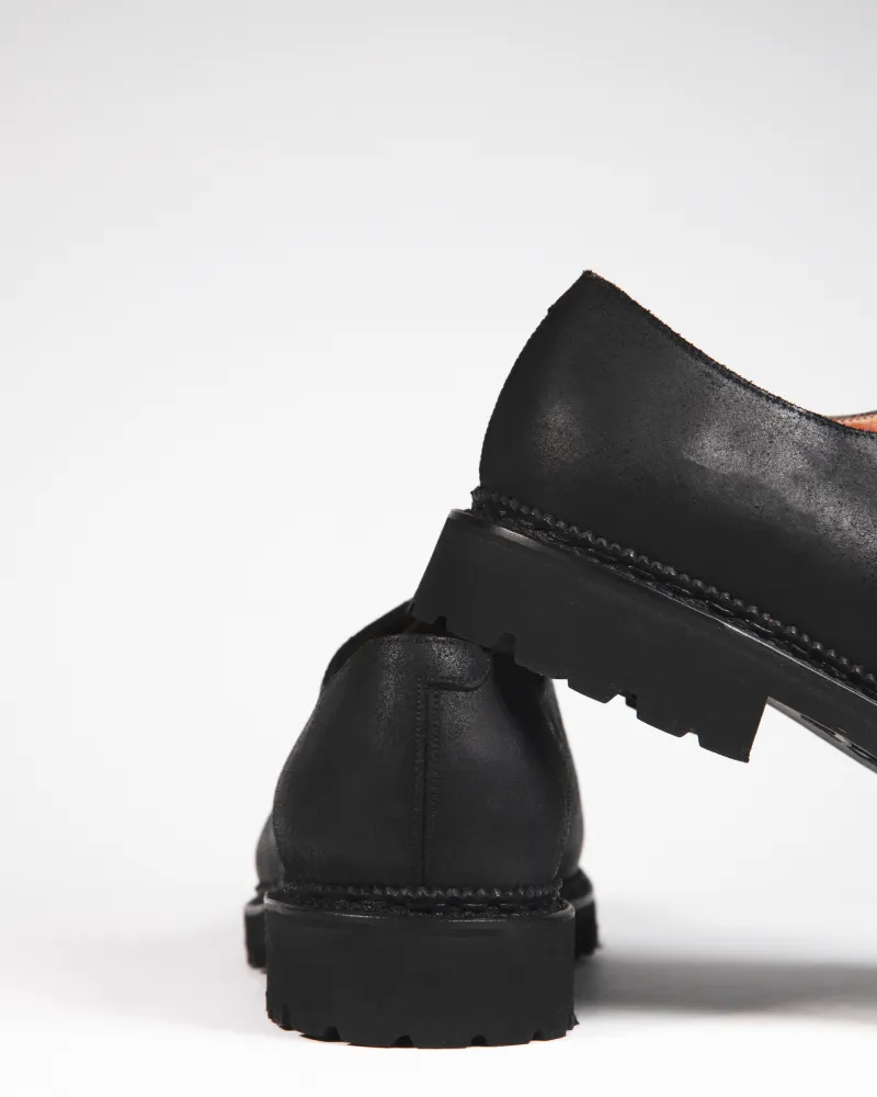 Water shield Black Waxed Suede Wholecut Oxford Shoe