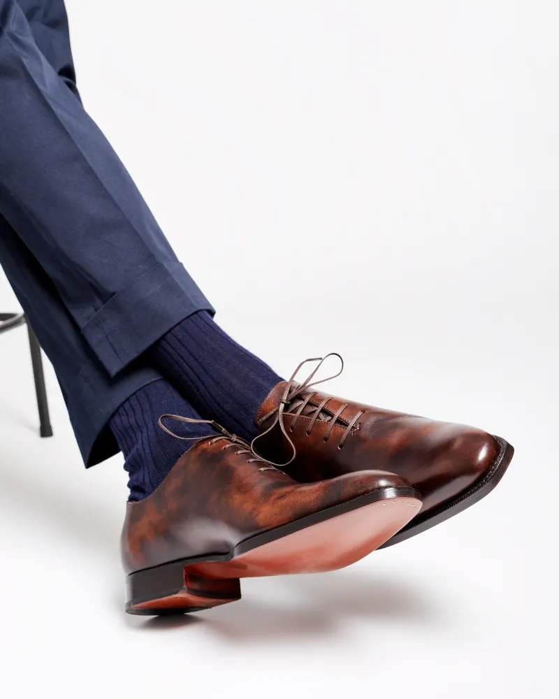 Museum Brown Wholecut Oxford Dress Shoe Taper Shape Comfort Padding