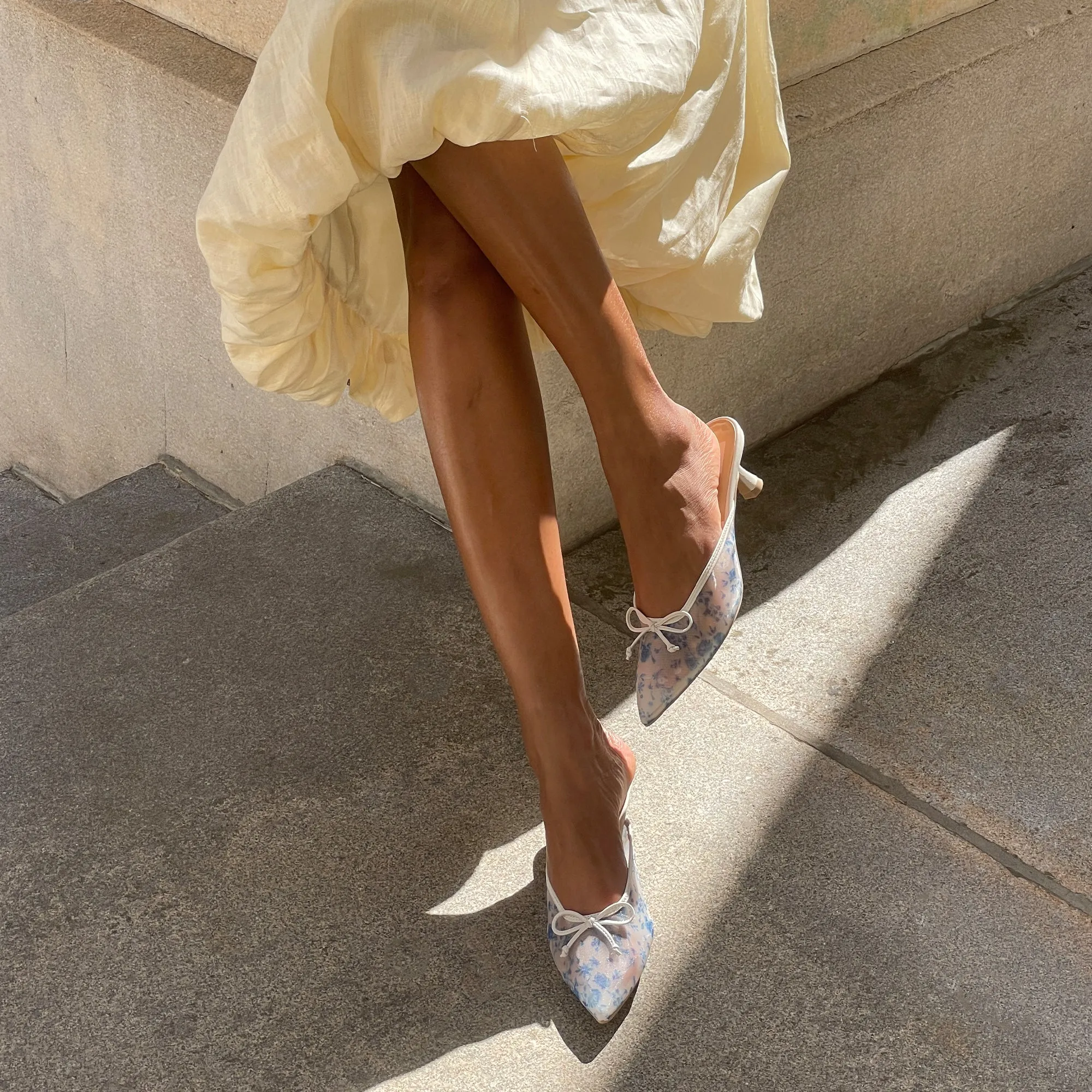 Lace Loop Foot Hug CLEO HEELS BLUE FLORAL MESH