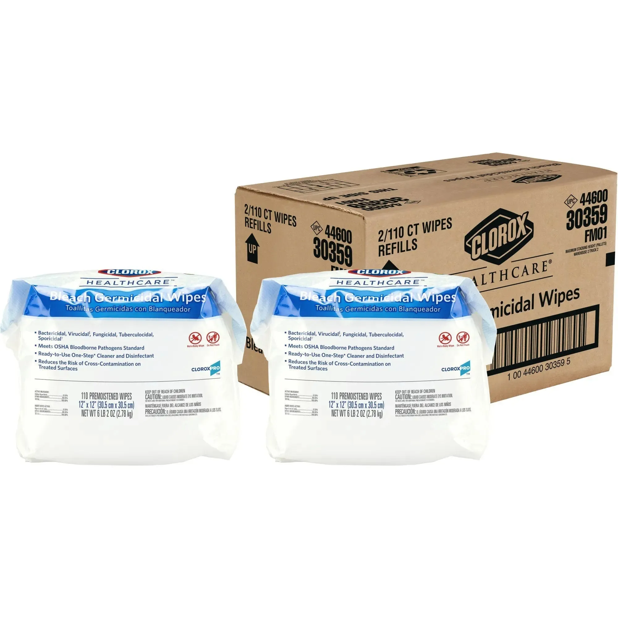 Clorox Healthcare® Bleach Germicidal Cleaner Wipes, 110 Count Refill