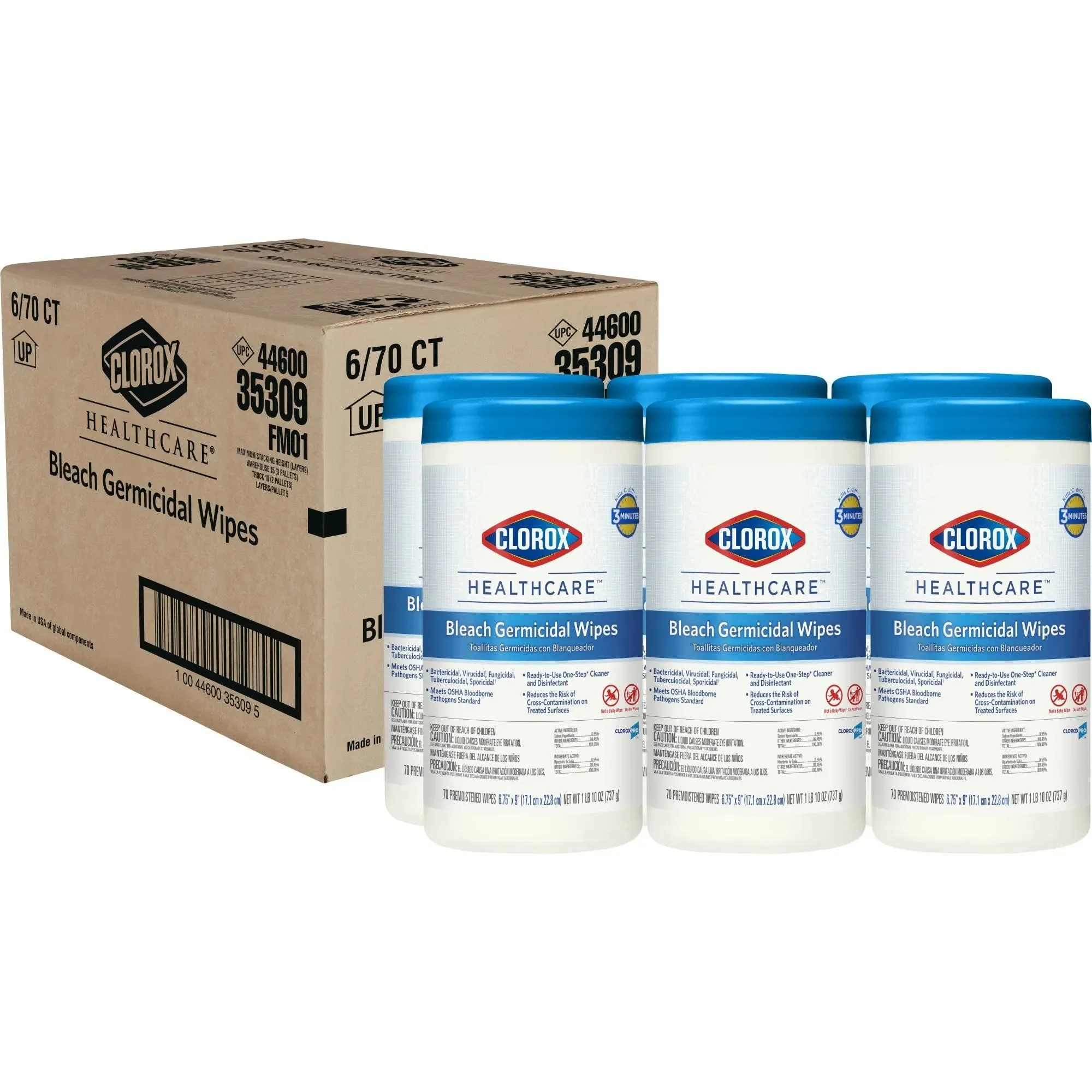 Clorox Healthcare Surface Disinfectant Cleaner, Chlorine Scent, Nonsterile, 6.75 X 9 Inch, Canister