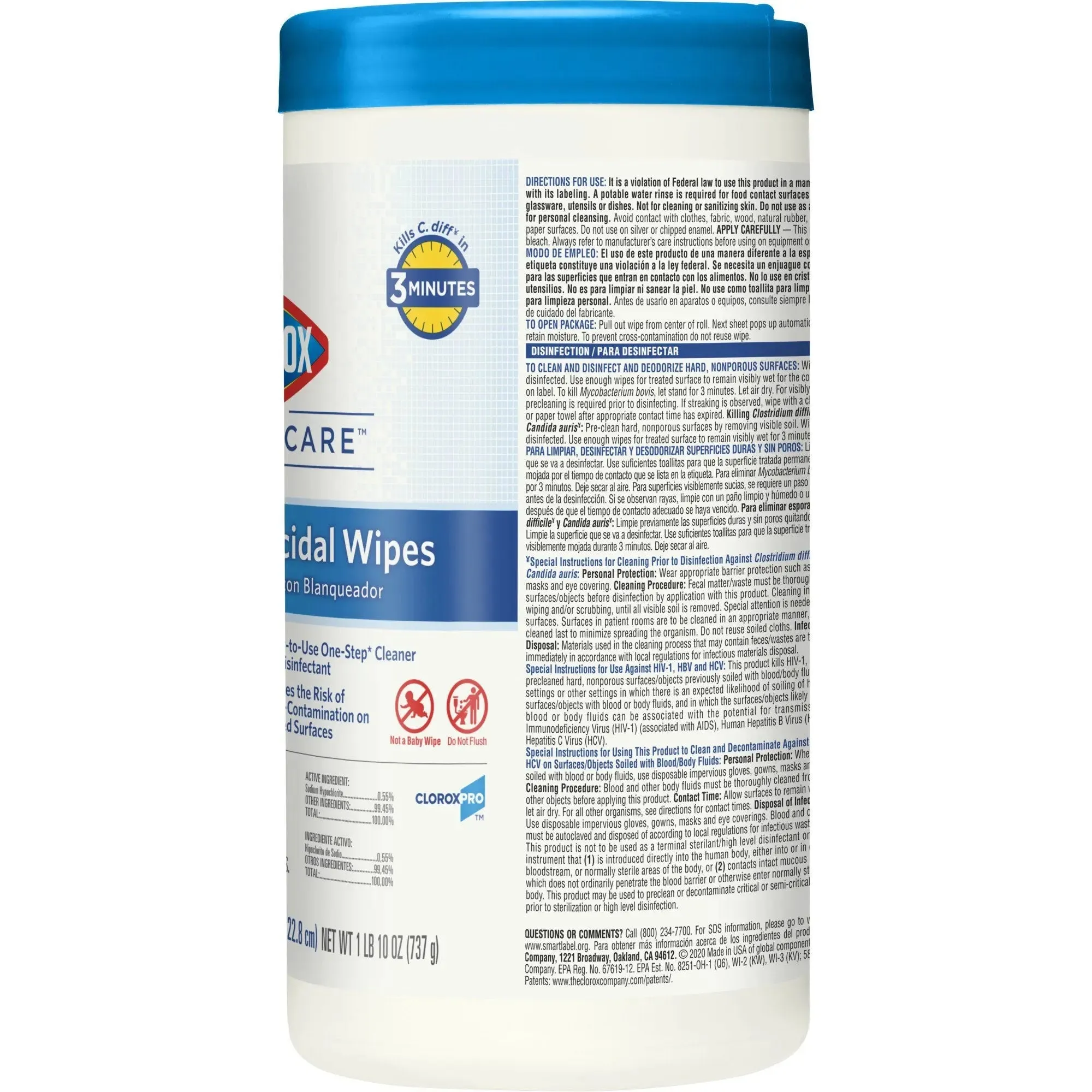 Clorox Healthcare Surface Disinfectant Cleaner, Chlorine Scent, Nonsterile, 6.75 X 9 Inch, Canister