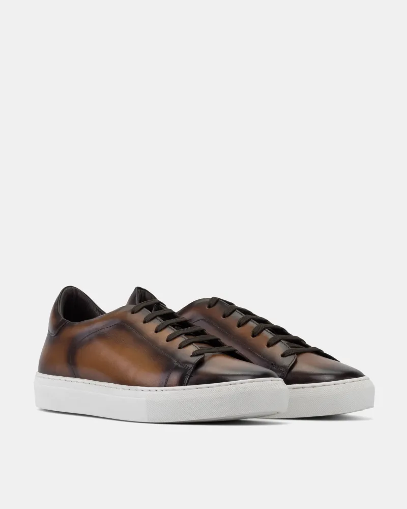 Outdoor Walking Cognac Burnished Leather Dress Sneaker