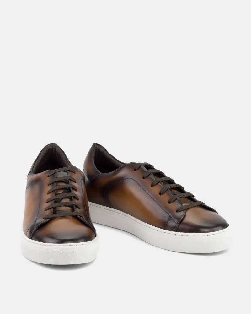 Cognac Burnished Leather Dress Sneaker Flex Zones Engineering