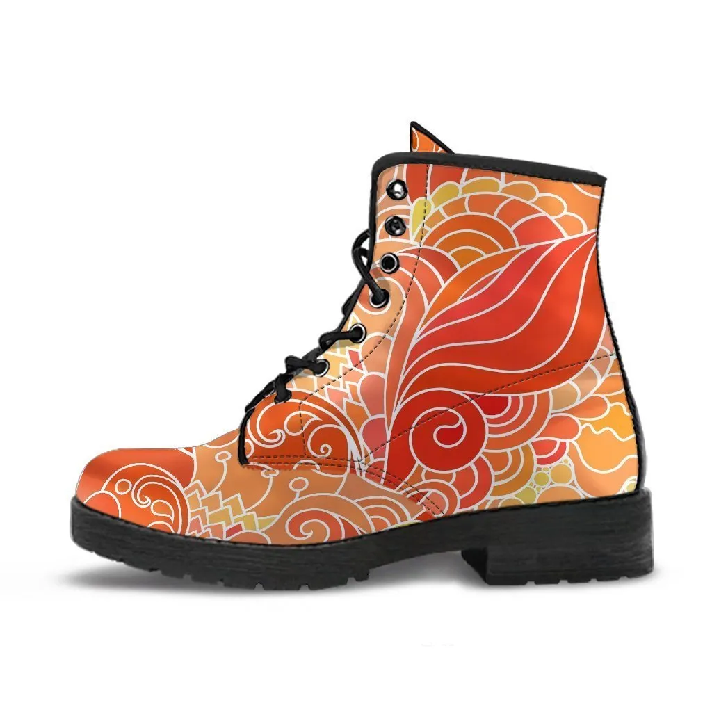 Combat Boots - Beautiful Orange Doodle | Vegan Leather Lace Up Boots, Handmade Lace Up Boots, Aesthetic Shoes, Sorority Shoes, Women's Boots
