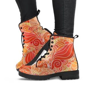 Combat Boots - Beautiful Orange Doodle | Vegan Leather Lace Up Boots, Handmade Lace Up Boots, Aesthetic Shoes, Sorority Shoes, Women's Boots