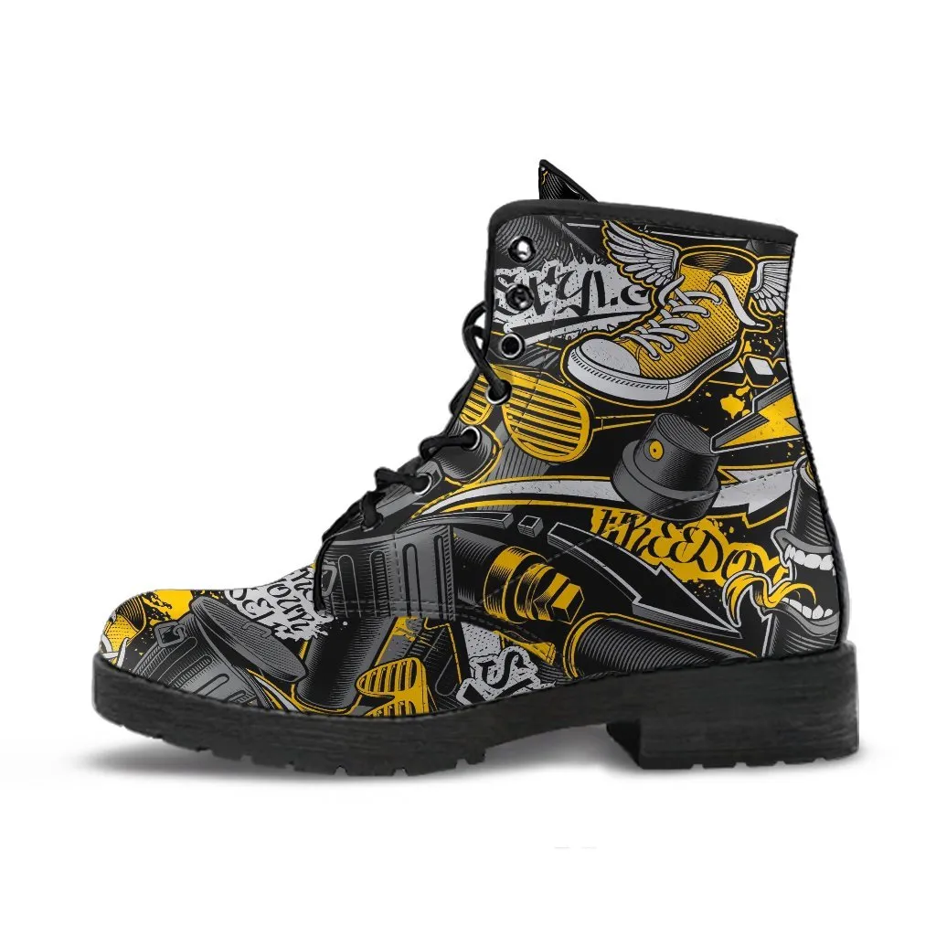 Combat Boots - Graffiti Fashion #22 | Vegan Leather Lace Up Boots Women, Women's Boots, Men's Boots 9.5, Custom Shoes, 90s Boots, 2000s Boots