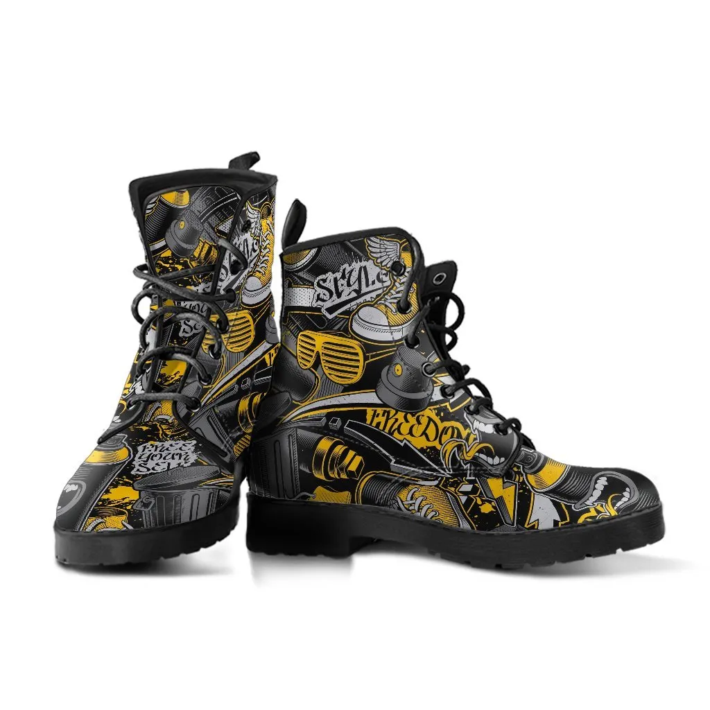 Combat Boots - Graffiti Fashion #22 | Vegan Leather Lace Up Boots Women, Women's Boots, Men's Boots 9.5, Custom Shoes, 90s Boots, 2000s Boots