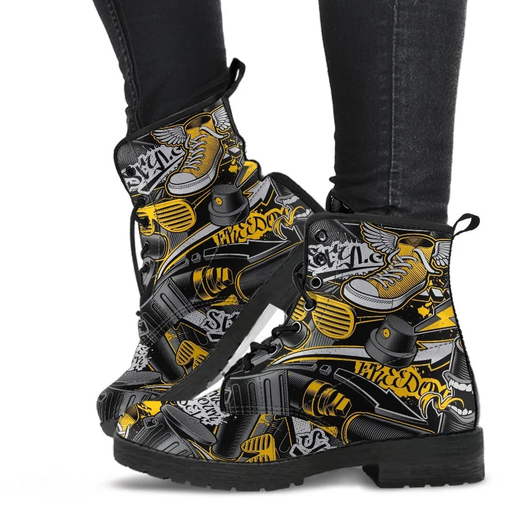 Combat Boots - Graffiti Fashion #22 | Vegan Leather Lace Up Boots Women, Women's Boots, Men's Boots 9.5, Custom Shoes, 90s Boots, 2000s Boots