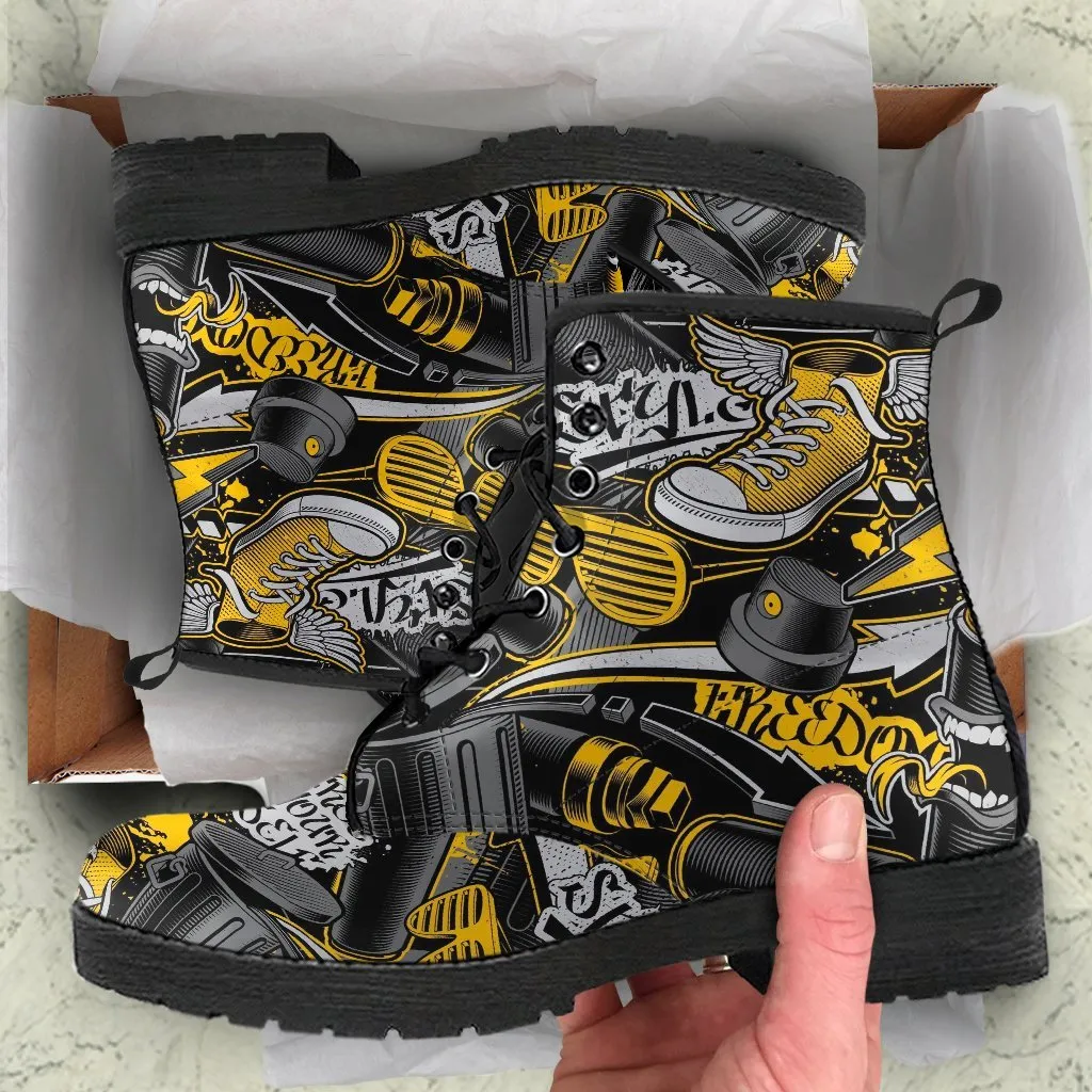 Combat Boots - Graffiti Fashion #22 | Vegan Leather Lace Up Boots Women, Women's Boots, Men's Boots 9.5, Custom Shoes, 90s Boots, 2000s Boots